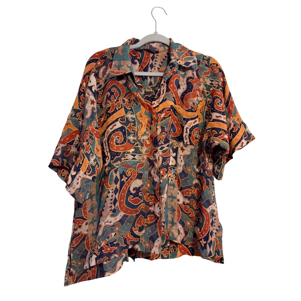 Peruvian Connection Button Down Shirt Womens Medium Multicolor Abstract Viscose